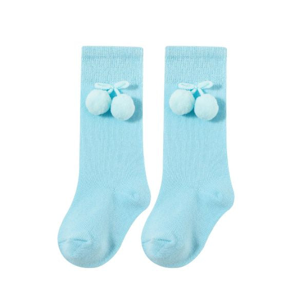 Calceta pompon azul agua Bebe