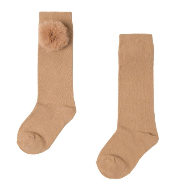 Calceta con pompon beige