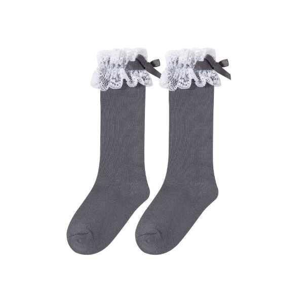 Calceta con puntilla gris oscuro