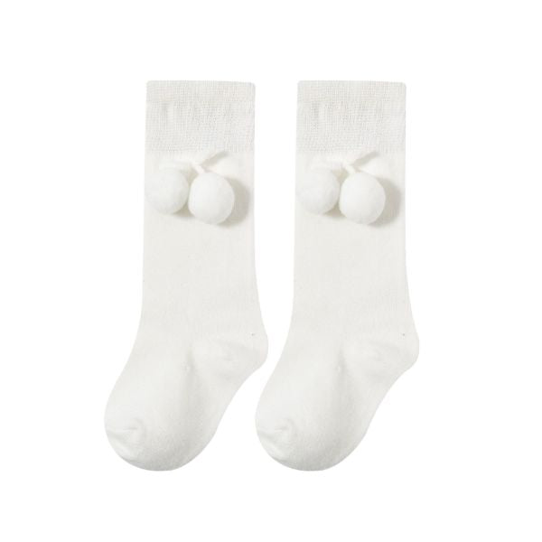 Calceta con pompon Blanco Bebe