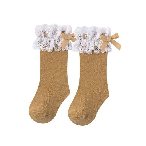 Calceta con puntilla Beige Bebe