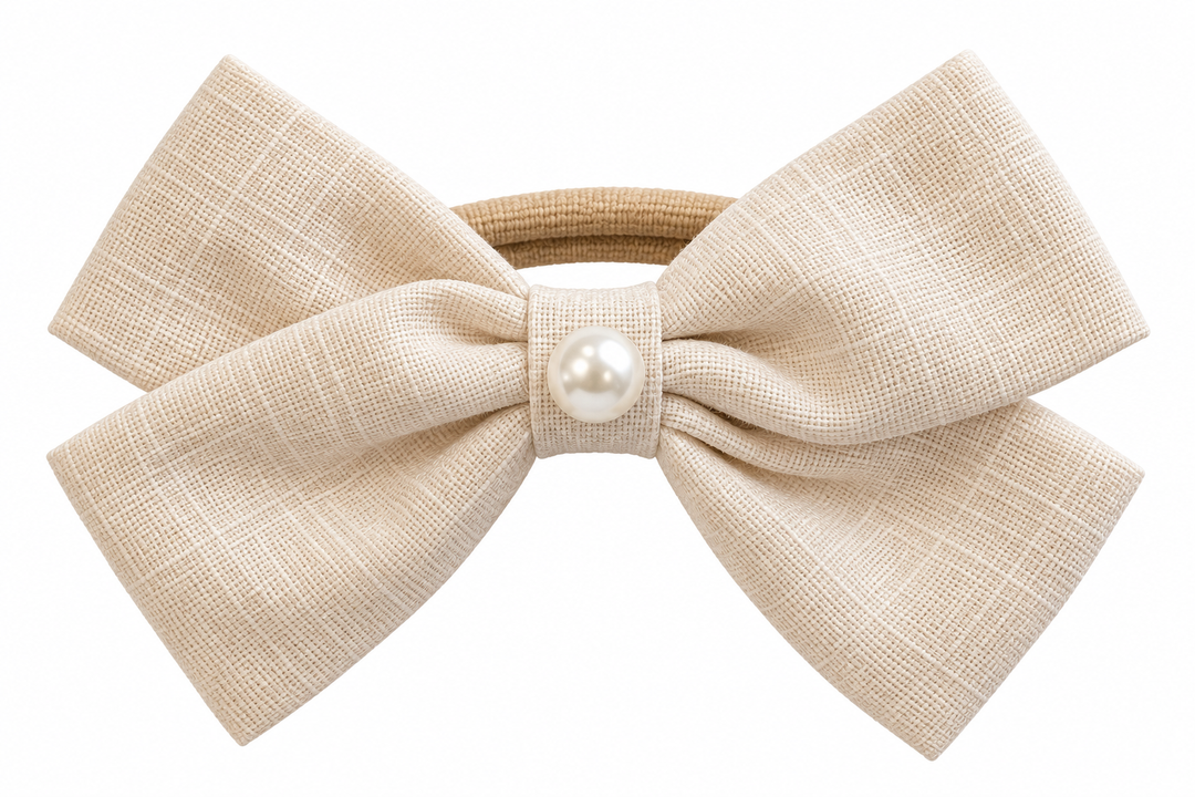Diadema Lazo Beige Claro Con Perla