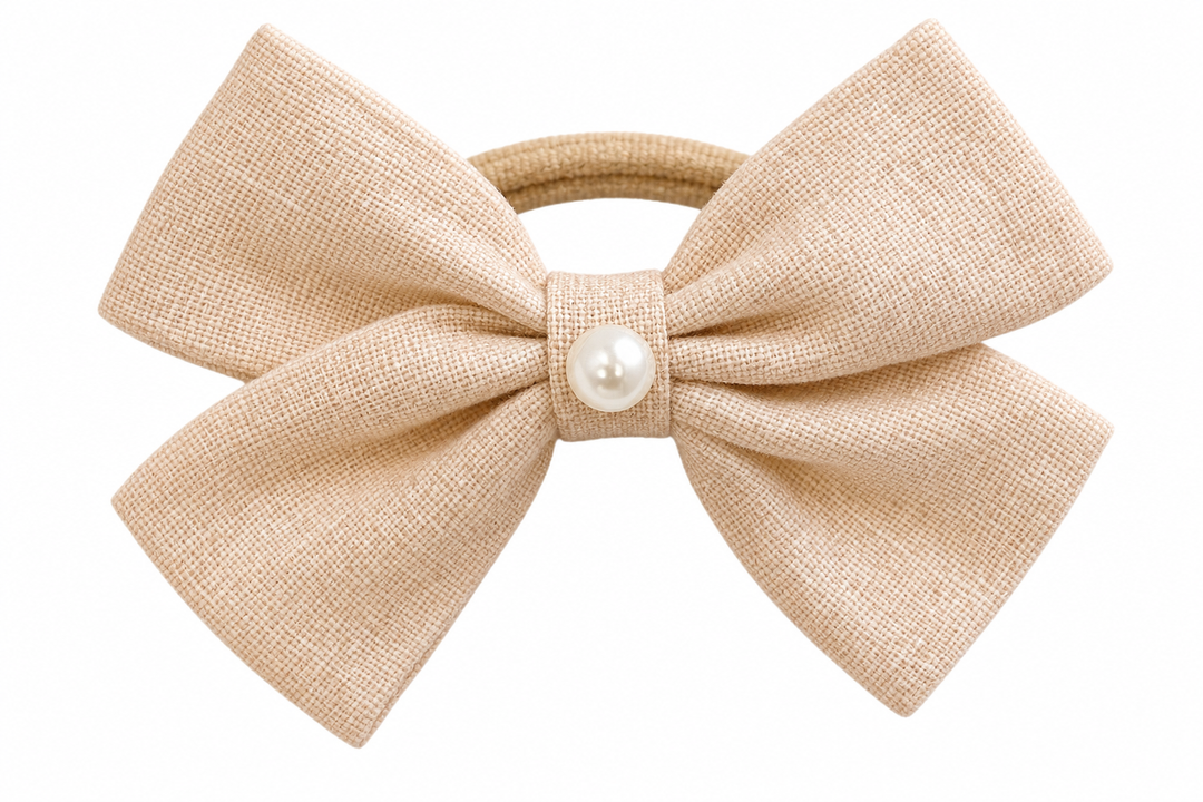 Diadema Lazo Beige Fuerte Con Perla