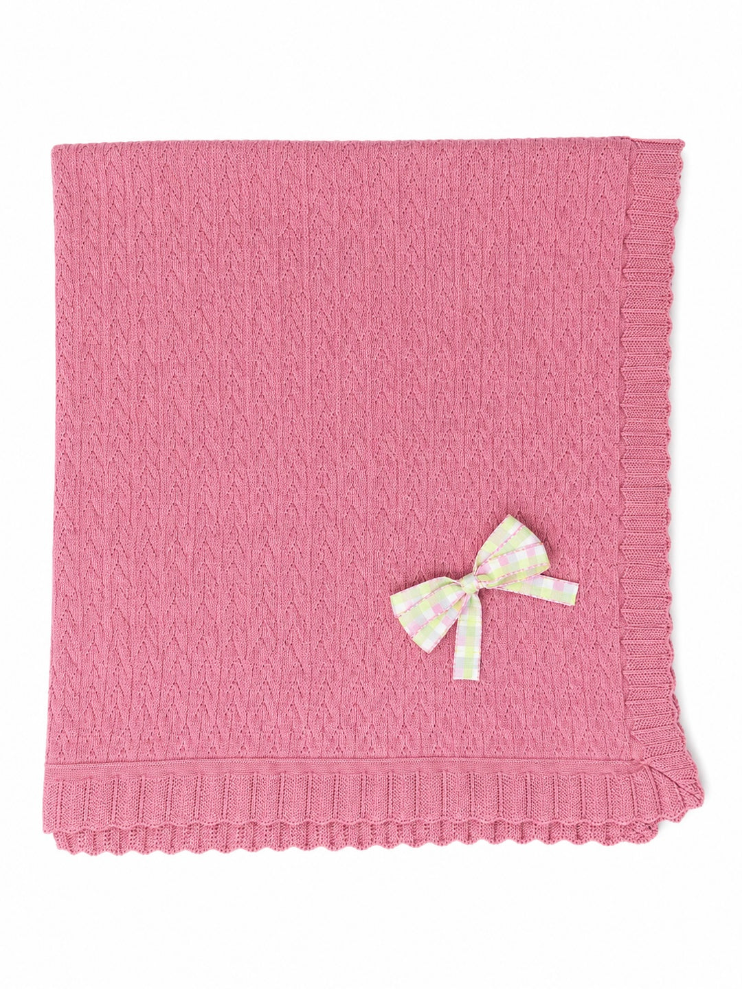 Cobija de punto rosa con moño multi color