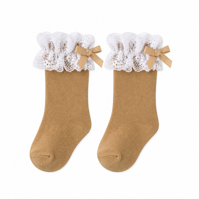 Calceta con puntilla Beige Bebe