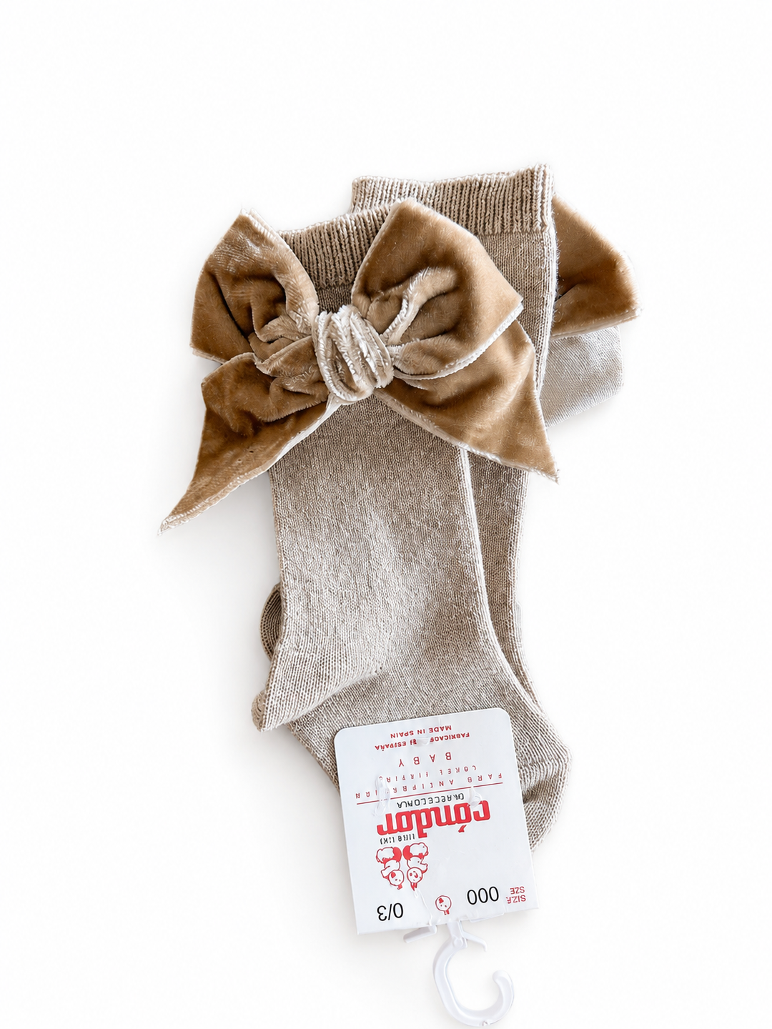 Calceta beige lazo terciopelo