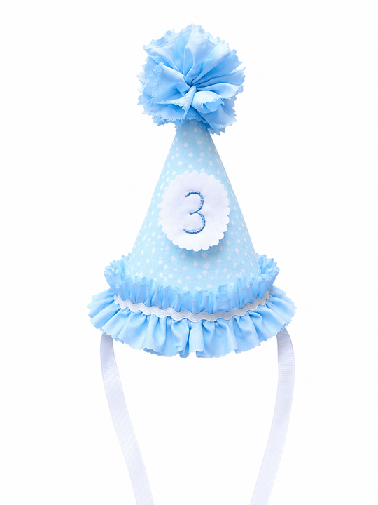 GORRO CUMPLEAÑERO AZUL CLARITO CON PUNTITOS