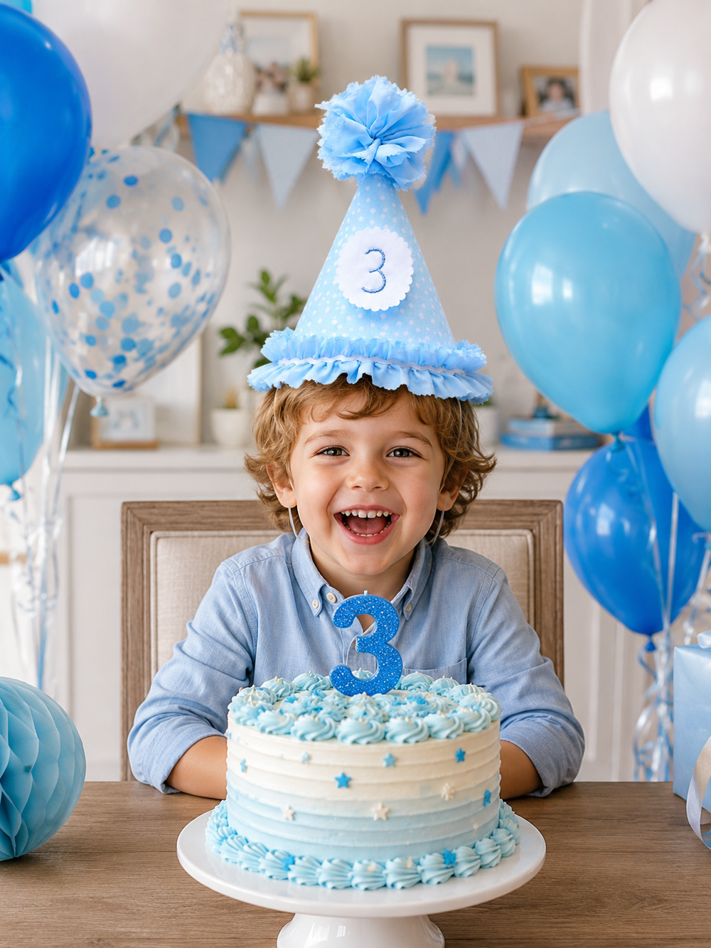 GORRO CUMPLEAÑERO AZUL CLARITO CON PUNTITOS