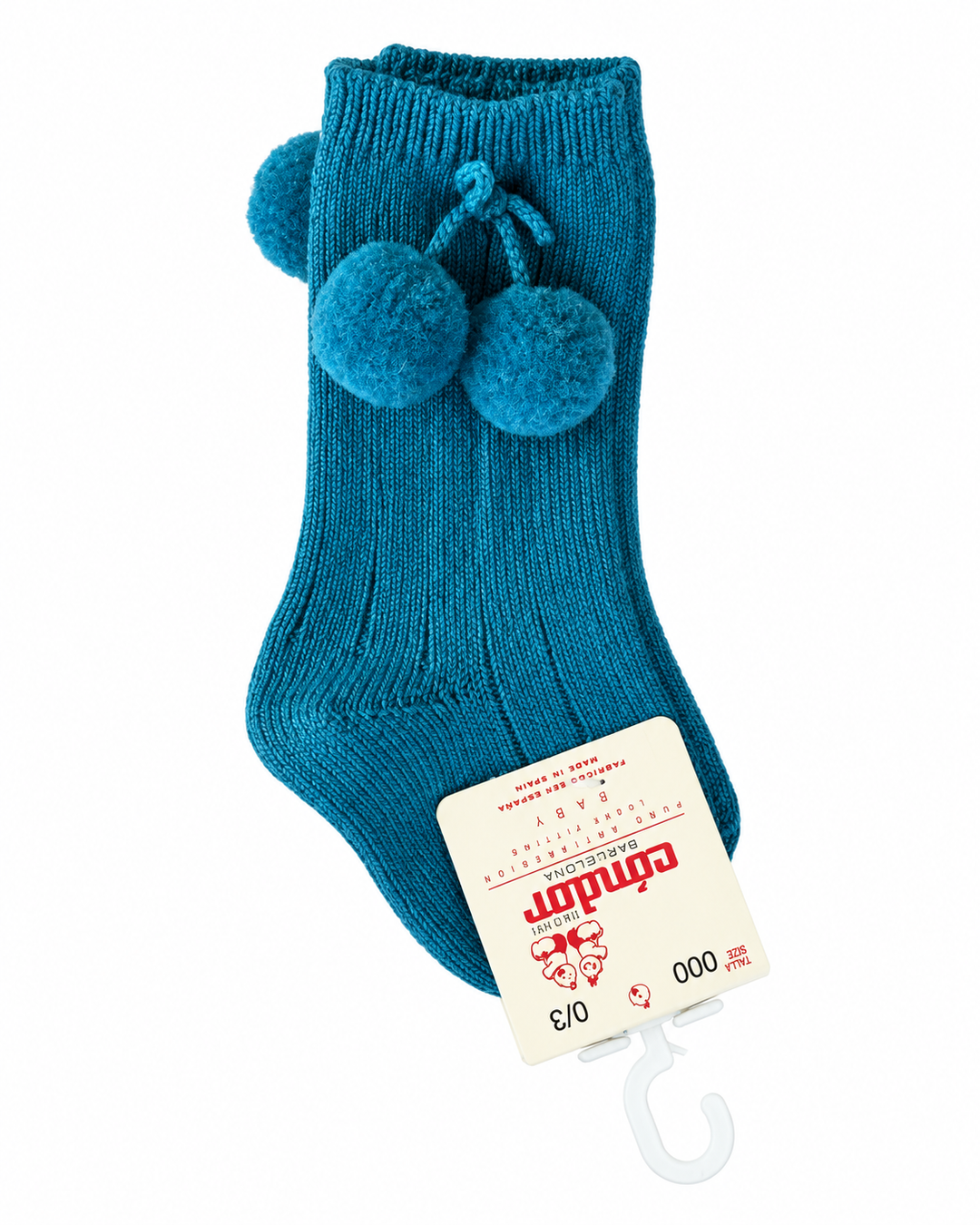 Calceta rayas azul-verde pompon
